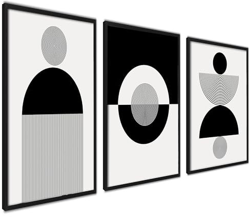 ag.art deco Moderne Poster Set | Bilder Wohnzimmer Deko Schlafzimmer | 3x DIN A4 | Abstrakt Schwarz und weiß | ohne Rahmen