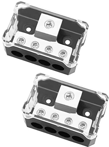 Seamaka 2PCS 4 Way Power Distribution Block,0/2/4 AWG Gauge in 4/8/10 Gauge Out,Amp Distribution Connecting Block for Car Audio Splitter O-072-2PCS