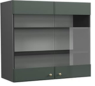 Vicco Küchenglasschrank Fame-Line, Glashängeschrank, Grün-Gold Landhaus/Anthrazit, 80 cm