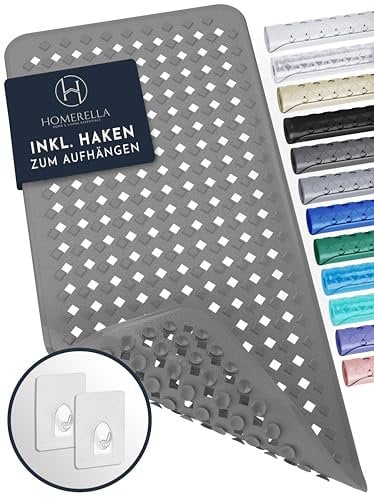 Homerella Badewannenmatte rutschfest Hautsensitiv 88x39cm, INKL. AUFHÄNGUNG | Antirutschmatte Badewanne BPA frei | Duschmatte schimmelresistent & maschinenwaschbar | Badematte rutschfest