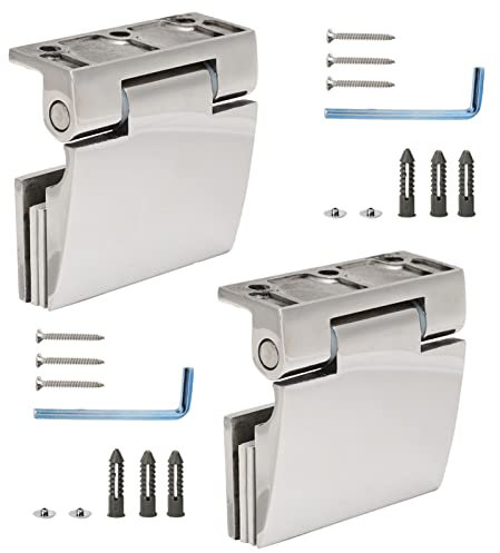 HOHXFYP Curved Single?Sided Glass Shower Door Hinges,Stainless Steel Cupboard Showcase Wine Cabinet Bathroom Shower Door Hinges Replacement Hinge Parts for Tempered 8?12mm Glass Thickness (2 Pcs)