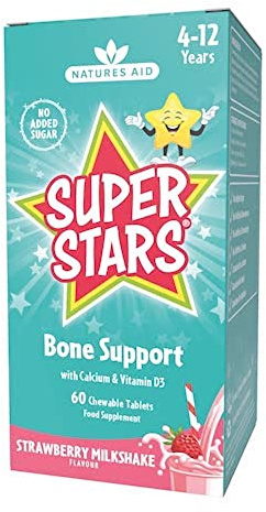Natures Aid Super Stars Bone Support for Children 4-12 Years, 60 Chewable Tablets