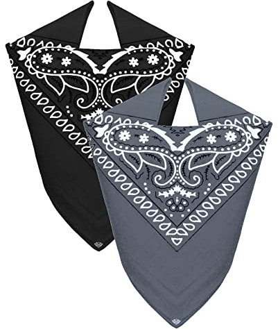 Van Der Rich ® - Set 2 Bandanas aus 100% Baumwolle Halstuch für Herren Damen (Schwarz-Grau, One Size)