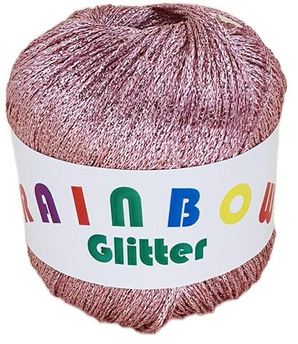 Rainbow Glitter - Glitzer-Bändchengarn auf 25 Gramm Knäuel in der Farbe Rosé