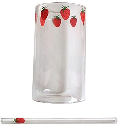 Milageto Strawberry Glass Cup Trinkgläser Tumbler Kaffeetasse Glaswaren Trinkbecher, Mehr Erdbeere