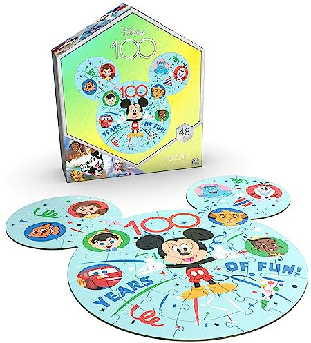 Disney 100th Anniversary 48-Piece Puzzle, 100 Years of Fun Mickey Ears Disney Puzzle in Metallic Package, Disney Toys for Adults & Kids Ages 4+