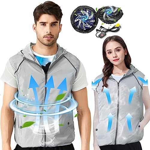 PANGTIKU Cooling Vest for Men Women - Evaporative Cool Vest with 2 Fans Air conditioned Cold Clothes keep cooling 13 hours, Grey, M