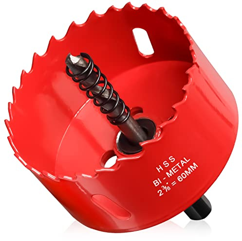 Hole Saw 2 3/8” (60mm) for Wood and Plastic, HSS Bi-Metal Hole Cutter Core Drill Bit for Drywall, PVC Boards, Fiberglass and Vent Pipes