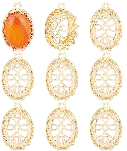 BENECREAT 10 Stück Ovale, Blanko Anhängerbasis Aus 18 Karat Echtem Gold, Halsketten-Cabochon-Fassungszubehör Mit Zirkonia Für Die DIY-Schmuckherstellung