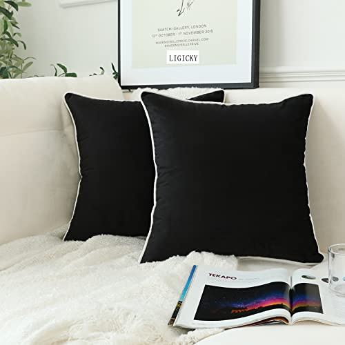 LIGICKY 2er Set Luxus Dekorative Kissenbezug Samt Weich Zierkissenbezüge Einfacher Quadratische Kissenbezüge Deko Kissen Sofakissen für Wohnzimmer Couch Weihnachten Dekor, Schwarz 60 x 60 cm