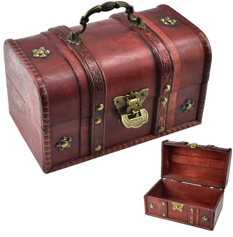 DOUSELLA Coffre au Trésor en Bois Coffre-Fort en Bois Boîte Coffre Tresor Petit Coffre au Trésor en Bois avec Cadenas Coffre de Rangement Bois Vintage Coffre au Trésor Pirate pour Montre Collier Bague