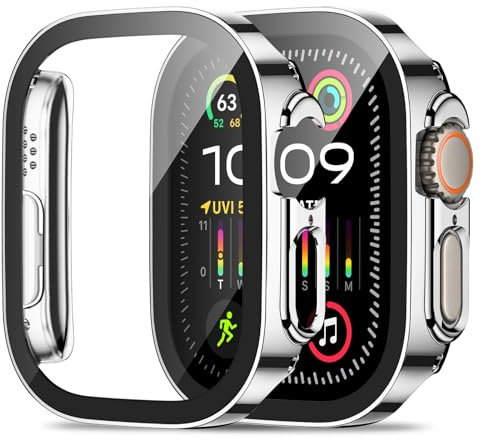 ZZDZZ 2 Stück Hülle Kompatibel mit Apple Watch Ultra 2/Ultra 49mm Schutzhülle mit Glas Displayschutz, Ultradünne Hart PC Schutz Case für iWatch 49mm (Silber/Silber)