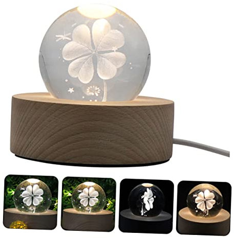 OSALADI 1 Stk Vier Blättriges Kleeblatt Nachtlicht Weihnachtsschneekugeln Tischdekoration Für Weihnachten 3d-led-licht-kristallkugel 3d-kristallkugel Karussell Acryl Schreibtisch Rotieren