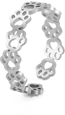 Amaxer Schöne Tierpfote Ringe Bär Hund Katze Fußabdruck Edelstahl Offener Finger Ring Strand Schmuck Geschenke für Frauen Mädchen Freunde