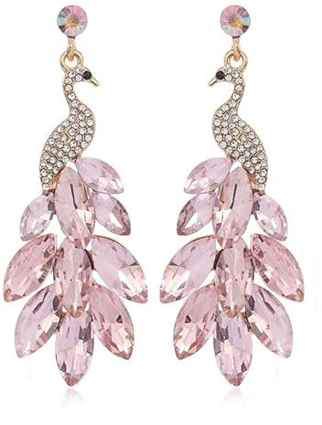 fdsmall Frauen Quasten Ohrringe Pfau Ohrringe Österreichische Kristall Boho Wasserfall Perlen Fransen Tropfen Ohrring (Pink)
