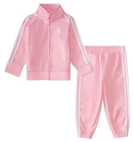 adidas Ensemble veste et jogging en tricot classique pour bébé fille avec fermeture éclair sur le devant veste et jogging, Rose pâle, 12 mois