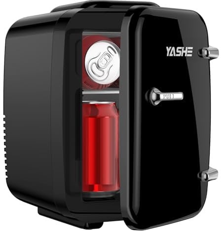 YASHE Mini Kühlschrank, 4 Liter Mini-Kühlschränke für Kosmetik, Getränke, 220V AC/ 12V DC Thermoelektrische Kühlung und Erwärmung, Kleiner Kühlschrank für Schlafzimmer, Büro, Wohnheim, Auto (Schwarz)