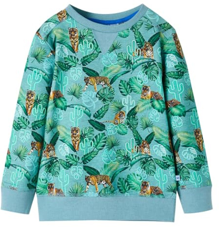 Kinder Sweatshirt Blumen Tiger Langarmshirt Pullover Pulli Hellgrün Melange