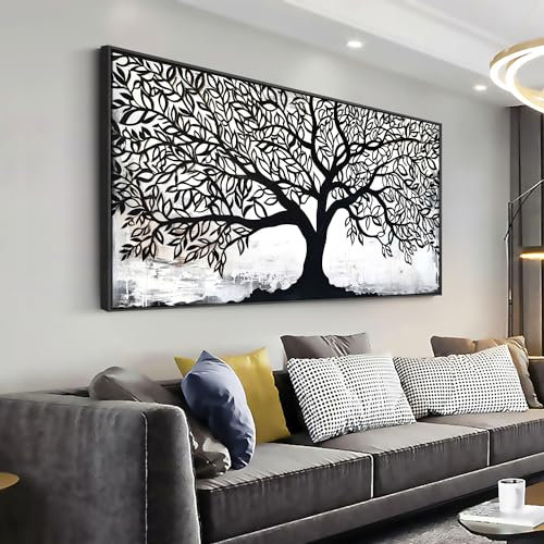 MooMel Wandkunst, Baum des Lebens, abstrakte Wandkunst, Leinwandgemälde für Wohnzimmer, Schlafzimmer, Esszimmer, Heimbüro, Dekoration, groß, gerahmt, fertig zum Aufhängen, 50,8 x 101,6 cm