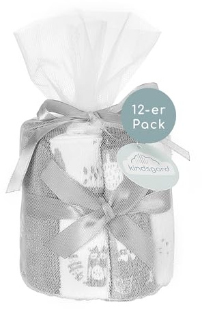 Kindsgard Waschtücher - 12er Pack - 20x20cm - 100% Baumwolle - Waschlappen - sehr weich & sanft - hautfreundlich - waschmaschinenfest - pflegeleicht - Baby & Kleinkindpflege - Grau