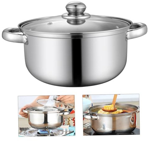 COLLBATH 1 Pc Marmite à Soupe En Acier Inoxydable Casserole à Usage Domestique Ustensiles De Cuisine En Acier Inoxydable Pot De Ramyun Pot De Soupe Tajine Un Verre Ménage Pot à Double Anse