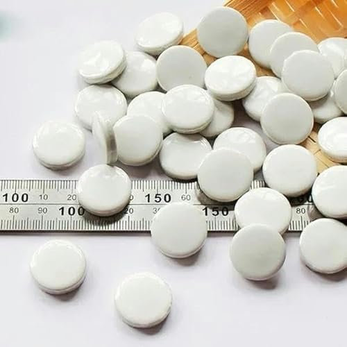 Frammenti di piastrelle in gres porcellanato da 80 g/2,82 once per produzione di ceramica, poligono da 5,5 mm/ovale/rotondo, modello fai da te artigianale, rotondo bianco, 80 g 2,82 once