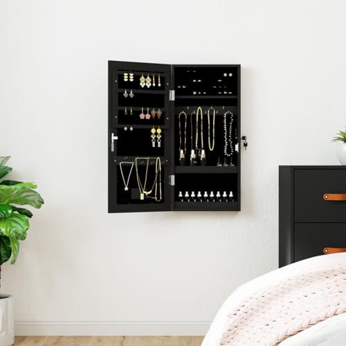 JUDYY Spiegel-Schmuckschrank mit LD-Beleuchtung Wandmontage Schwarz, Alibertschrank Bad, Badschrank, Badezimmerschrank, Badezimmerspiegelschränke, Badezimmer-spiegelschrank - 353248