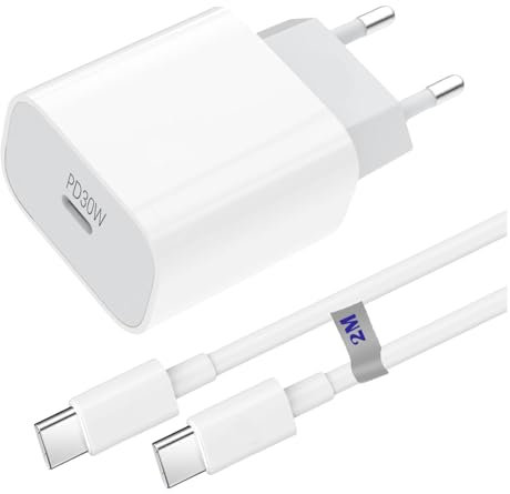 Chargeur Prise USB C pour iPhone 15/15 plus/15 Pro/15 Pro Max, iPad Pro 13/12.9/11, iPad air 4/5, iPad Mini 6, Chargeur Bloc Rapide 30w avec Câble de Charge Type-C vers C 2M, Adaptateur Secteur PD UE