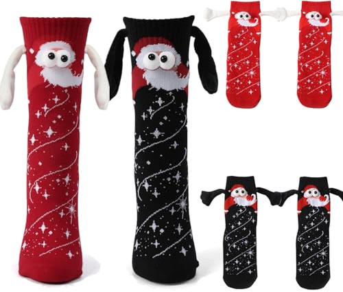Litthing 2 Paar Weihnachtssocken Magnetische Socken für Paare Hand in Hand Socken Magnet 35-43 Freundschaftssocken Geschenke für Freund Partner Familie