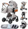 GLOKID Kinderwagen 3 in 1,Reisesysteme, Babywanne,Buggy&Sportsitz,Tragbarer,Voll-Gummireifen,Mit Einem Klick Zusammenklappbarer,Zubehör (LV9 Silbergrau)
