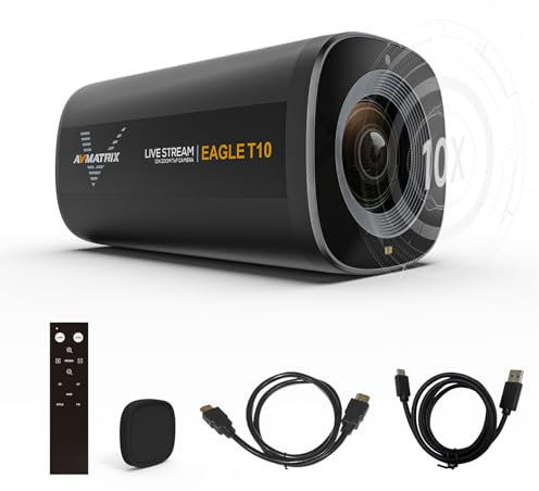 AVMATRIX Webcam Streamcam pour streaming en direct T10, Full HD 1080p à 60 fps, zoom 10X TOF, caméra stream en direct pour YouTube Twitch, streaming en temps réel caméra multimédia en format paysage