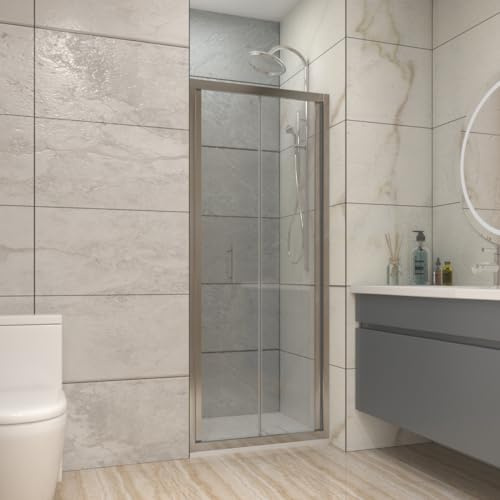 NRG 700x1900mm Bathroom Bi Fold Shower Door for Wet Room Chrome Framed | Shower Enclosures, 6mm Safety Tempered Glass, Shower Room, Space Saving, Wet Room, Easy to Clean, Bathroom