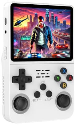 Consola Retro Portatil R36S, Sistema Linux, Pantalla IPS de 3,5, Reproductor de Vídeo de Bolsillo Portátil, Tarjeta TF de 64GB +15000 Juegos, Sistema Linux (Blanco 64GB)