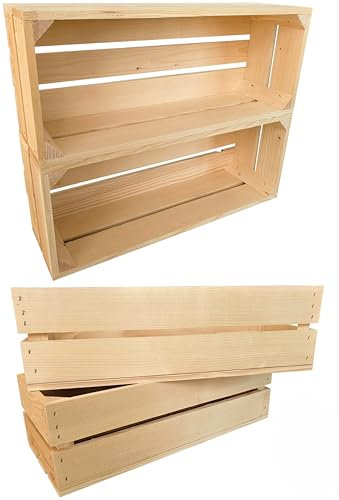 Lermowood Holzkisten Reg 4er Set 50 x 20 x 15cm Natur | Dekokisten aus Holz Massive Holzkiste Regalkiste Weinkiste
