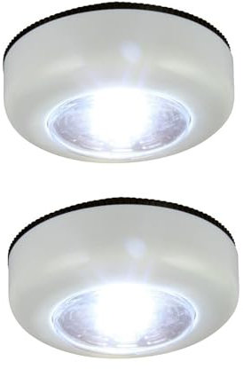 Securlec White LED Push Lights Battery Powered - Twin Pack Stick on Light for cabinets, counters, Wardrobe, Cupboard, basements, attic, Garage, shed - 1W LED cob Light - Wireless Push Lights.