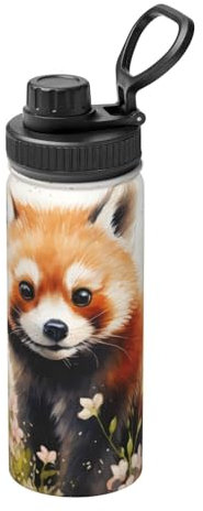 Stainless Steel Water Bottle Red Panda Insulated Water Bottles with Carry Handle for Sports Gym Travel, BPA-Free, 530ml(18oz)