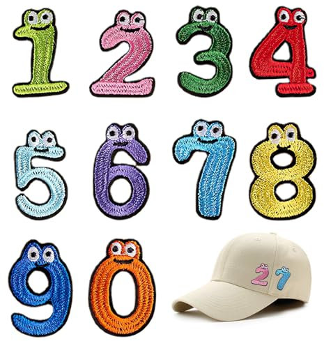 10 Pcs Number Patches, Embroidered Patches Numbers 0-9 Iron on Numbers for Clothes Dress Hat Jeans DIY Accessories Jacket Backpacks Hats Sew or Iron on