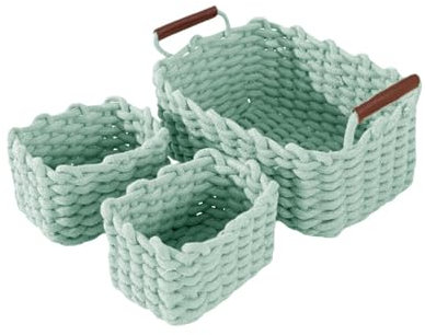 Icegrey Aufbewahrungskorb Baumwolle Strickkorb Dekorative NatüRliche Rechteck Wasserdichter Aufbewahrungsboxen Organisatoren für Babyzimmer, Schlafzimmer, Wohnzimmer, Grün, 3er Pack