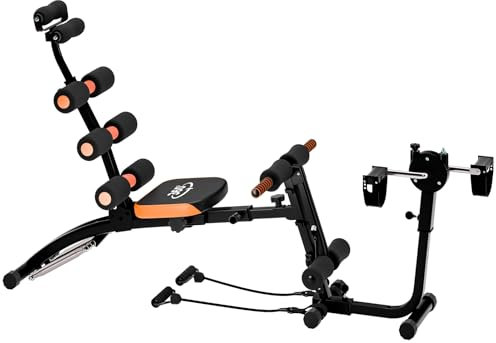 6-in-1 einstellbare AB-Trainingsbank-Multifunktional AB-Crunch-Maschine mit Widerstandsbändern und Fußpedalen, Hochleistungs-Heim-Fitnessgeräte für Kern- und Gesamtkörpertraining Schwarz