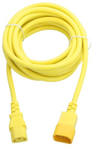 sourcing map 15ft 18 AWG Yellow 18/3 Universal Power Cord C14 to C13 10A 250V 3-Prong Extension PDU Power Cables for PC,Computer,Printers,TV,AC Adapter,Laptop,Monitor