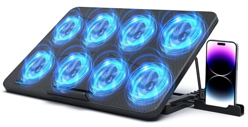 LIANGSTAR Laptop Cooling Pad, Laptop Cooler with 8 Quiet Fans for 12-17 Inch Gaming Laptop Fan Cooling Pad Stable Stand 7 Height & Wind Speed Adjustable, 2 USB Port & Phone Holder