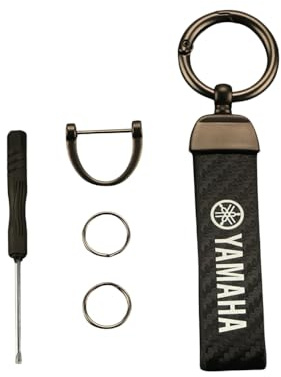WRFUU Motorrad Schlüsselanhänger Schlüsselring aus Leder und Carbonfaser für Yamaha zubehör,Black-A