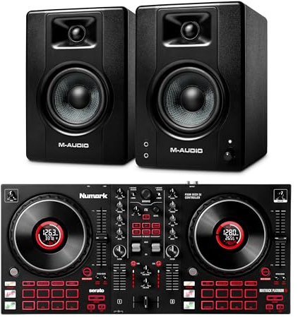 Numark Mixtrack Platinum FX DJ Controller and M-AUDIO BX4 Pair Studio Monitors for Studio Recording, Music Production, Podcasting, Streaming