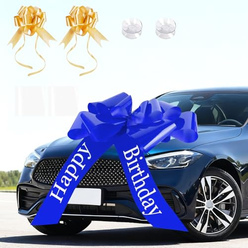 Zyluniy Große Schleife für Auto, Geschenkschleife Groß XL 58.4 cm, Riesige Autoschleife mit Gold Kleine Schleifen und Saugnapf für Auto Deko Happy Birthday 18 Geburtstag