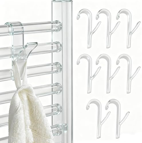 8 Pcs Crochet Radiateur Rond,Crochet Seche Serviette pour Radiateurs Plastique, Crochet Radiateur Seche Serviette,Patères Radiateur de Salle de Bain,Tous Les Radiateurs Standards(Transparent)