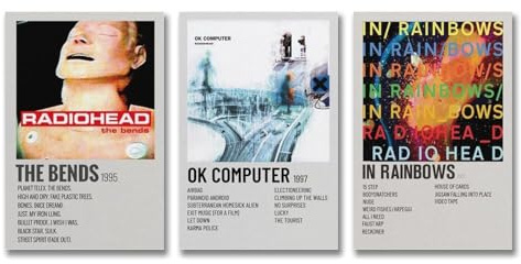 GSEJPWLSS 3 PCS Radiohead Poster Music Rock Band Vintage Wall Art Canvas Posters Room Decorative Aesthetic Print Decor 08x12inch(20x30cm)-3pcs Style