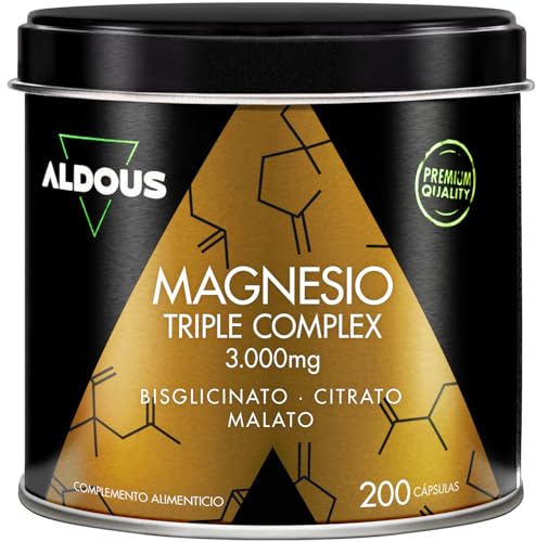 Magnesium Komplex 3000 mg - mit Magnesium Bisglycinat, Citrat und Malat | 200 Kapseln – 422,5 mg elementares pro Tag – Hohe Bioverfügbarkeit, Hochdosiert – Energie, Wohlbefinden - ALDOUS