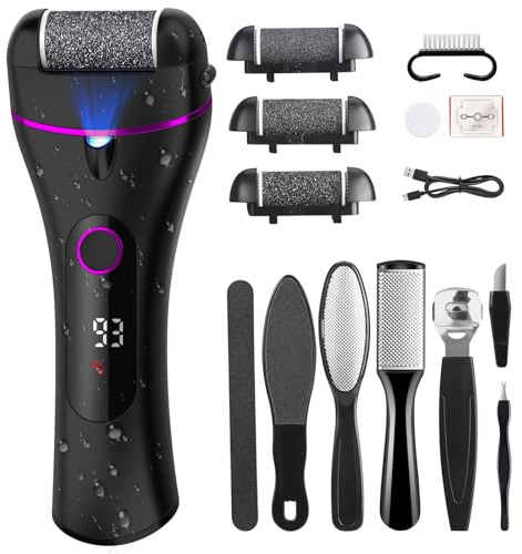 Lima Electrica Pies Durezas con 3 Rodillosy 17 Herramientas,3 Velocidades,Silenciar,Profesional Foot File para Eliminar Durezas y Callos Lima Electrica Pies (Negro)