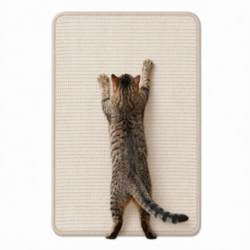 CareCooo Sisal Kratzmatte selbstklebend, Wandmontage, 60x40cm, rutschfest | Für Katzen, strapazierfähig, Möbelschutz für Wand und Sofa, robust und langlebig, Weiß