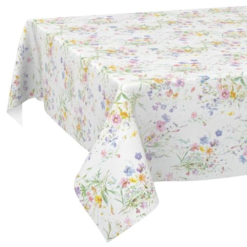 Wachstuchtischdecke Tischdecke abwaschbar Wachstischdecke pflegeleicht wasserabweisend Lotuseffekt Outdoor Wachstuch Frühling Gartentischdecke Blüten 90 x 130 cm Schnittkante